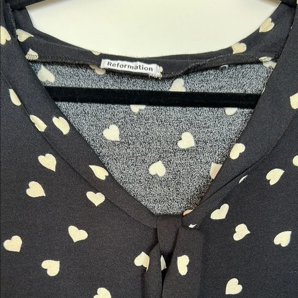 Reformation Joelle Black Heart Print Blouse - Picture 10 of 16